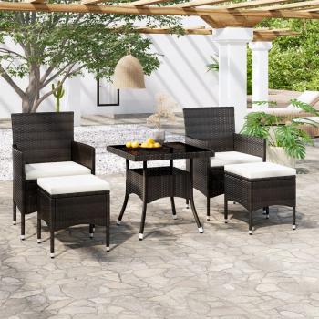 ARDEBO.de - 5-tlg. Garten-Essgruppe Poly Rattan und Hartglas Schwarz