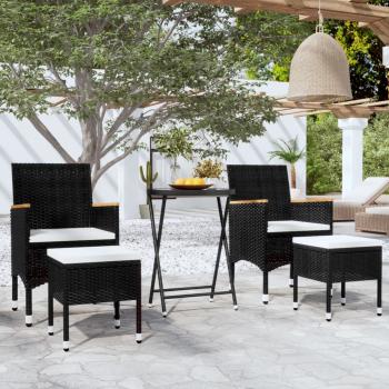 ARDEBO.de - 5-tlg. Garten-Bistro-Set Poly Rattan und Hartglas Schwarz 