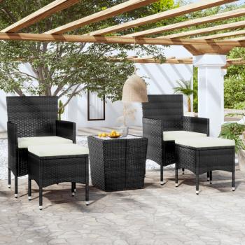 ARDEBO.de - 5-tlg. Garten-Bistro-Set Poly Rattan und Hartglas Schwarz 