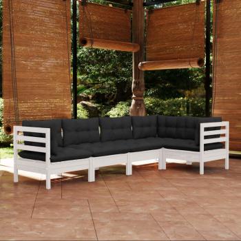 ARDEBO.de - 5-tlg. Garten-Lounge-Set mit Kissen Weiß Kiefernholz