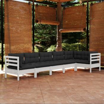 ARDEBO.de - 6-tlg. Garten-Lounge-Set mit Kissen Weiß Kiefernholz