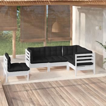 ARDEBO.de - 5-tlg. Garten-Lounge-Set mit Kissen Weiß Kiefernholz