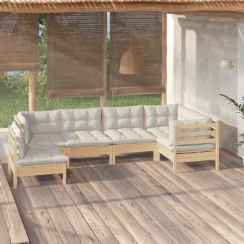 ARDEBO.de - 6-tlg. Garten-Lounge-Set mit Creme Kissen Kiefernholz