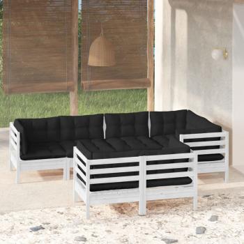 ARDEBO.de - 7-tlg. Garten-Lounge-Set mit Kissen Weiß Kiefer Massivholz