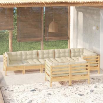 ARDEBO.de - 8-tlg. Garten-Lounge-Set mit Creme Kissen Massivholz Kiefer