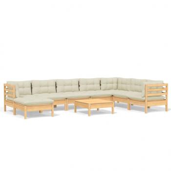 9-tlg. Garten-Lounge-Set mit Creme Kissen Massivholz Kiefer