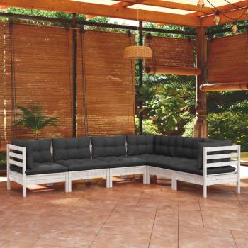 ARDEBO.de - 6-tlg. Garten-Lounge-Set mit Kissen Weiß Kiefer Massivholz