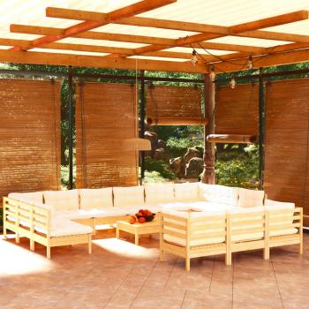 ARDEBO.de - 14-tlg. Garten-Lounge-Set mit Creme Kissen Kiefernholz