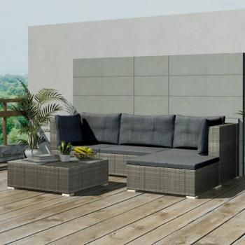 ARDEBO.de - 5-tlg. Garten-Lounge-Set mit Kissen Poly Rattan Grau