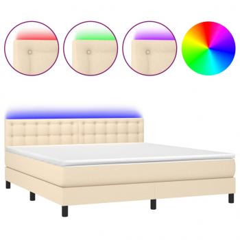 ARDEBO.de - Boxspringbett mit Matratze & LED Creme 160x200 cm Stoff