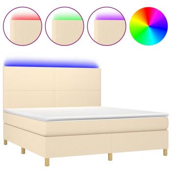 ARDEBO.de - Boxspringbett mit Matratze & LED Creme 180x200 cm Stoff