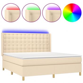 ARDEBO.de - Boxspringbett mit Matratze & LED Creme 180x200 cm Stoff