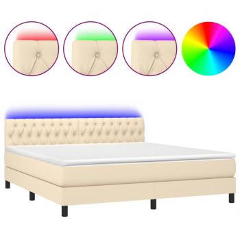 Boxspringbett mit Matratze & LED Creme 180x200 cm Stoff 