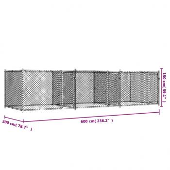 Hundezwinger mit Türen Grau 6x2x1,5 m Verzinkter Stahl