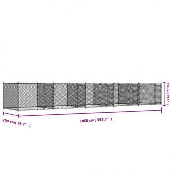 Hundezwinger mit Türen Grau 10x2x1,5 m Verzinkter Stahl