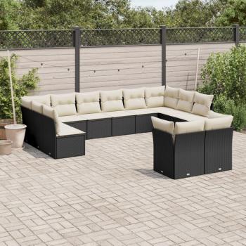 ARDEBO.de - 12-tlg. Garten-Sofagarnitur mit Kissen Schwarz Poly Rattan