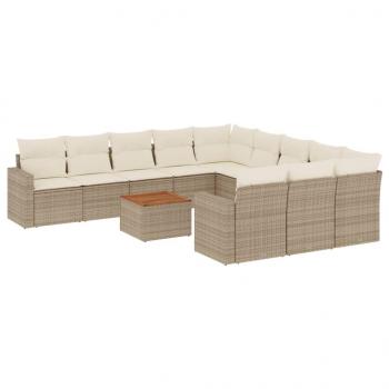 12-tlg. Garten-Sofagarnitur mit Kissen Beige Poly Rattan