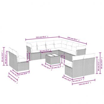 12-tlg. Garten-Sofagarnitur mit Kissen Schwarz Poly Rattan