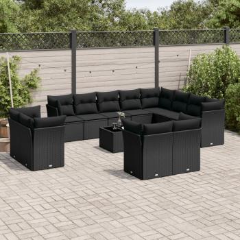 ARDEBO.de - 13-tlg. Garten-Sofagarnitur mit Kissen Schwarz Poly Rattan