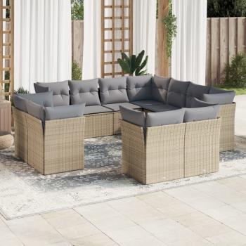 ARDEBO.de - 11-tlg. Garten-Sofagarnitur mit Kissen Beige Poly Rattan