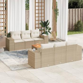 ARDEBO.de - 7-tlg. Garten-Sofagarnitur mit Kissen Beige Poly Rattan