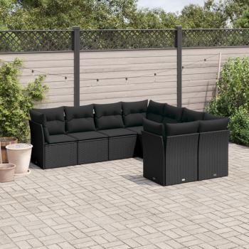 ARDEBO.de - 8-tlg. Garten-Sofagarnitur mit Kissen Schwarz Poly Rattan