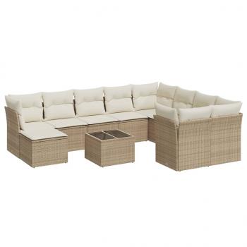 11-tlg. Garten-Sofagarnitur mit Kissen Beige Poly Rattan