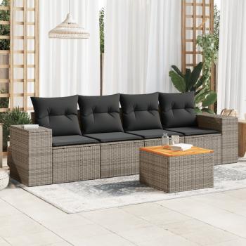 ARDEBO.de - 5-tlg. Garten-Sofagarnitur mit Kissen Grau Poly Rattan