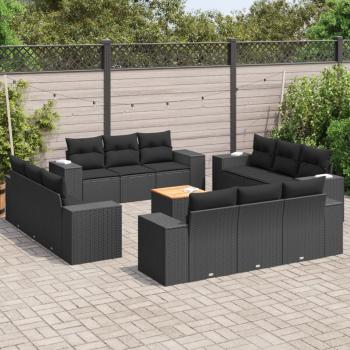 ARDEBO.de - 13-tlg. Garten-Sofagarnitur mit Kissen Schwarz Poly Rattan