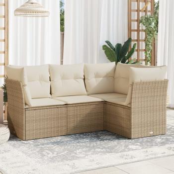 ARDEBO.de - 4-tlg. Garten-Sofagarnitur mit Kissen Beige Poly Rattan