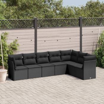 ARDEBO.de - 7-tlg. Garten-Sofagarnitur mit Kissen Schwarz Poly Rattan