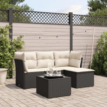 ARDEBO.de - 5-tlg. Garten-Sofagarnitur mit Kissen Schwarz Poly Rattan