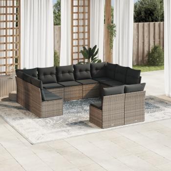 ARDEBO.de - 11-tlg. Garten-Sofagarnitur mit Kissen Grau Poly Rattan