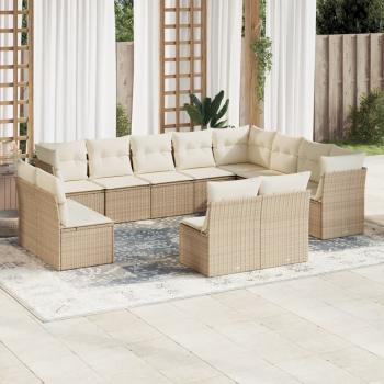 ARDEBO.de - 12-tlg. Garten-Sofagarnitur mit Kissen Beige Poly Rattan