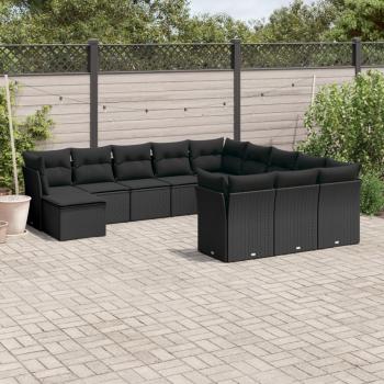 ARDEBO.de - 12-tlg. Garten-Sofagarnitur mit Kissen Schwarz Poly Rattan