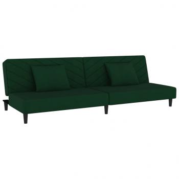 Schlafsofa 2-Sitzer mit 2 Kissen Dunkelgrün Samt