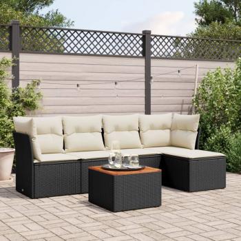 ARDEBO.de - 6-tlg. Garten-Sofagarnitur mit Kissen Schwarz Poly Rattan