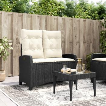 ARDEBO.de - Gartenbank Verstellbar mit Kissen Schwarz Poly Rattan