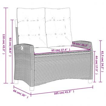 Gartenbank Verstellbar mit Kissen Schwarz Poly Rattan