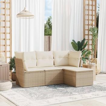 ARDEBO.de - 4-tlg. Garten-Sofagarnitur mit Kissen Beige Poly Rattan