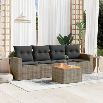 ARDEBO.de - 5-tlg. Garten-Sofagarnitur mit Kissen Grau Poly Rattan