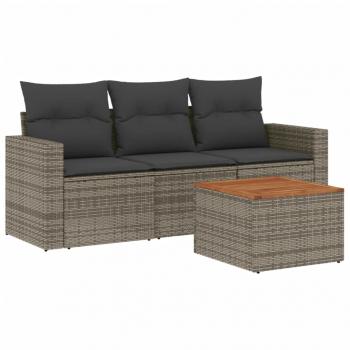 4-tlg. Garten-Sofagarnitur mit Kissen Grau Poly Rattan