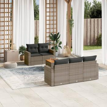 ARDEBO.de - 6-tlg. Garten-Sofagarnitur mit Kissen Grau Poly Rattan