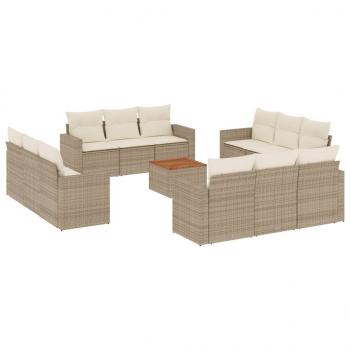 13-tlg. Garten-Sofagarnitur mit Kissen Beige Poly Rattan