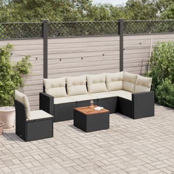 ARDEBO.de - 7-tlg. Garten-Sofagarnitur mit Kissen Schwarz Poly Rattan