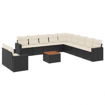 12-tlg. Garten-Sofagarnitur mit Kissen Schwarz Poly Rattan