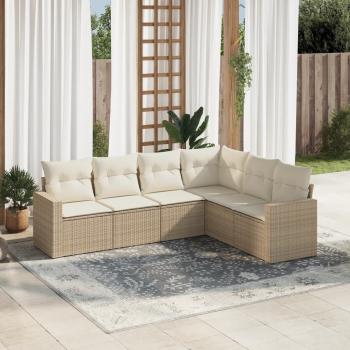 ARDEBO.de - 6-tlg. Garten-Sofagarnitur mit Kissen Beige Poly Rattan