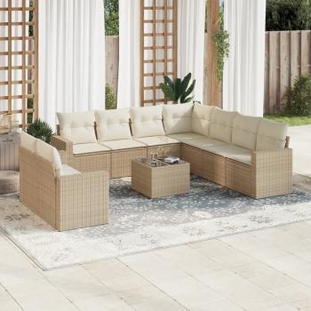 ARDEBO.de - 10-tlg. Garten-Sofagarnitur mit Kissen Beige Poly Rattan