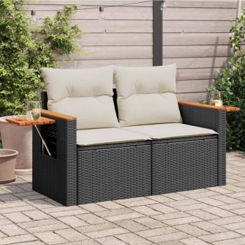 ARDEBO.de - Gartensofa mit Kissen 2-Sitzer Schwarz Poly Rattan