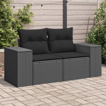 ARDEBO.de - Gartensofa mit Kissen 2-Sitzer Schwarz Poly Rattan